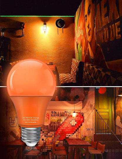 UNILAMP A19 Orange Light Bulb, 9W Equivalent 60Watt, E26 Base LED Orange Bulb, Colored Light Bulbs for Halloween Christmas, Party Decoration, Holiday Lighting, Non Dimmable, 4 Pack