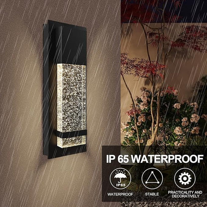 PARTPHONER Modern Wall Sconce, LED Wall Light with Crystal Bubble Glass Modern Porch Light Outdoor Indoor Wall Fixture 12W Lumen 3000K for Doorway Garden Hallway Patio Living Room, 2 Pack