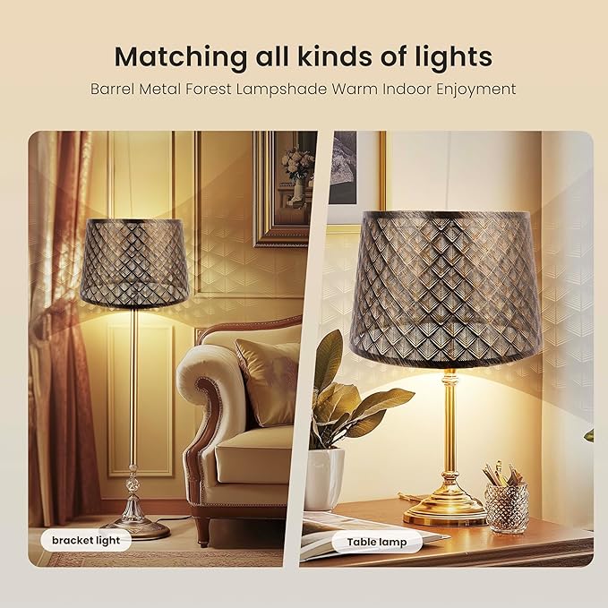 Metal Etching Arrow Lamp Shade, ALUCSET Drum Lampshade for Table Lamps and Floor Lamps, Unique Arrow Design, Antique Bronze Gold Plating 10" Top X 12" Bottom X 8" High, Spider Fitter