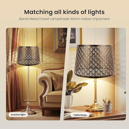 Metal Etching Arrow Lamp Shade, ALUCSET Drum Lampshade for Table Lamps and Floor Lamps, Unique Arrow Design, Antique Bronze Gold Plating 10" Top X 12" Bottom X 8" High, Spider Fitter