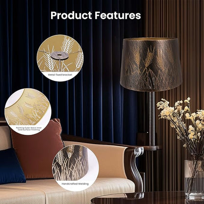 ALUCSET Metal Etching Drum Lamp Shade, Medium Lampshade for Table Lamps and Floor Lamps, Unique Wheat Spike Design, Antique Bronze 10" Top X 12" Bottom X 8" High, Spider