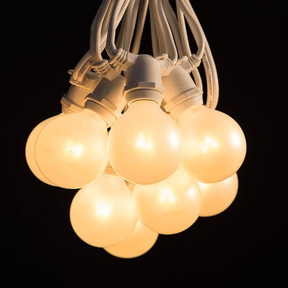 Hometown Evolution, Inc. 100 Foot C9 Commercial Exterior Globe String Lights with 80 G50 2 Inch White Satin Bulbs (White Wire) for Weatherproof Heavy Duty Vintage Outside Lighting