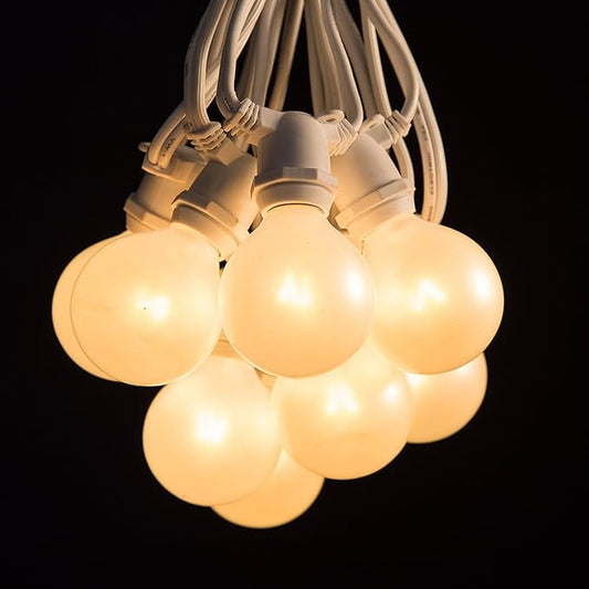Hometown Evolution, Inc. 100 Foot C9 Commercial Exterior Globe String Lights with 80 G50 2 Inch White Satin Bulbs (White Wire) for Weatherproof Heavy Duty Vintage Outside Lighting