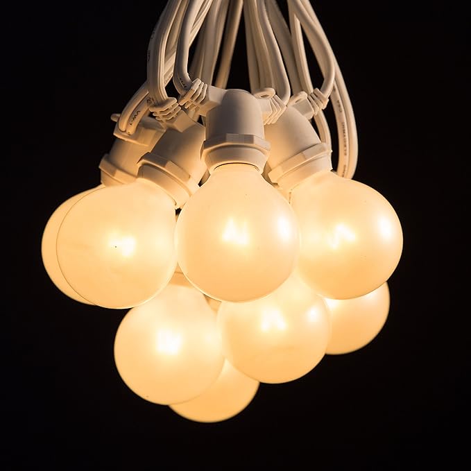 Hometown Evolution, Inc. 25 Foot C9 Commercial Exterior Globe String Lights with 20 G50 2 Inch White Satin Bulbs (White Wire) for Weatherproof Heavy Duty Vintage Outside Lighting