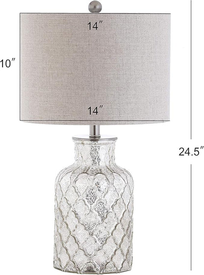 JONATHAN Y JYL1075A-SET2 Set of 2 Table Lamps Alvord 24.5" LED Glass Table Lamp Contemporary Bedside Desk Nightstand Lamp for Bedroom Living Room Office College Bookcase, Mercury Silver