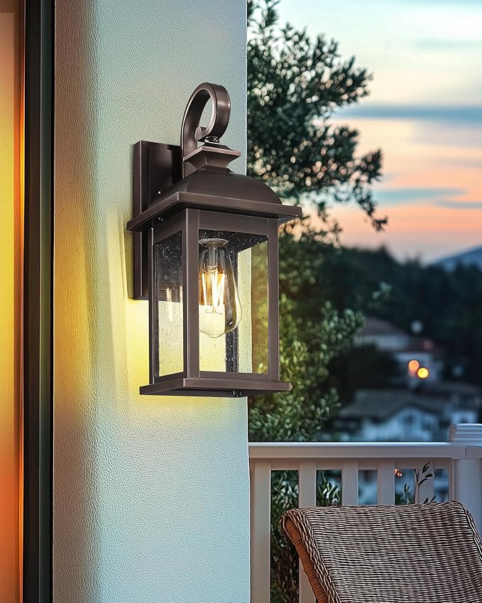 FEMILA Outdoor Wall Lantern Oil Rubbed Bronze, Exterior Wall Light Sconce with Seeded Glass, Front Porch Light Fixture for Outdoor Garage, Patio House, 4FD54B ORB