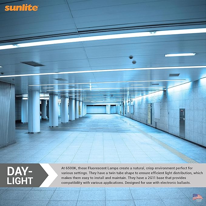 Sunlite FT40DL/865 Twin Tube Compact Fluorescent Lamp, FT 4-Pin, 40 Watts, 3150 Lumens, 6500K Daylight, 4-Pin (2G11) Base, ROHS Compliant, 10 Pack