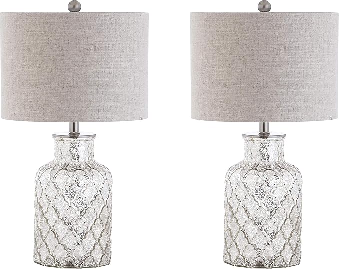 JONATHAN Y JYL1075A-SET2 Set of 2 Table Lamps Alvord 24.5" LED Glass Table Lamp Contemporary Bedside Desk Nightstand Lamp for Bedroom Living Room Office College Bookcase, Mercury Silver