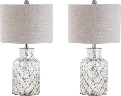 JONATHAN Y JYL1075A-SET2 Set of 2 Table Lamps Alvord 24.5" LED Glass Table Lamp Contemporary Bedside Desk Nightstand Lamp for Bedroom Living Room Office College Bookcase, Mercury Silver