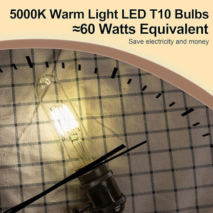 T10 Tubular Led Bulbs 60w Equivalent, Dimmable 5.25 Inch Led Tube Bulb, E26 T30 Edison Tubular Clear Light Bulbs, 5000K Cool White Long Skinny 6W 10 Pack