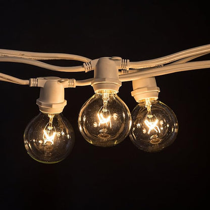 Hometown Evolution, Inc. 100 Foot C9 Commercial Exterior Globe String Lights with 80 G50 2 Inch Clear Bulbs (White Wire) for Weatherproof Heavy Duty Vintage Outside Lighting