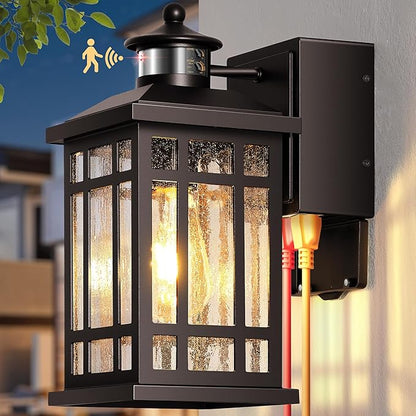 Outside Wall Lighting for House with GFCI Outlet, Oil-Rubbed Bronze Motion Sensor Outdoor Lights with Bubble Glass, Outdoor Sconce Light Wall Lantern, Exterior Garage Lights for Coach, Doorway