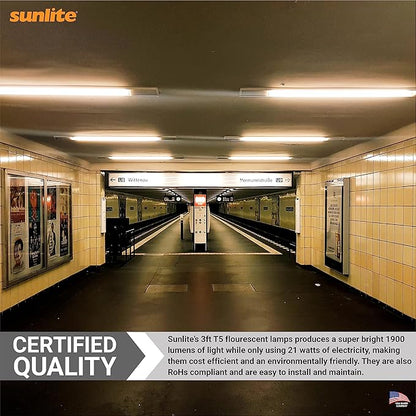 Sunlite 30320 F21T5/835 3 Foot T5 Linear Fluorescent Lamp, 21 Watts, 1900 Lumens, 3500K Neutral White, Miniature G5 Bi-Pin Base, ROHS Compliant, High Performance Straight Tube, 40 Pack