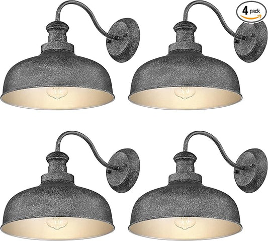 Outdoor Wall Light Fixture, Farmhouse Barn Light, Farmhouse Weatherproof Exterior Wall Sconce, Anti-Rust Outside Lantern Lamp for Porch, Patio, Garage(Antique Silver, Regular-4Pack)