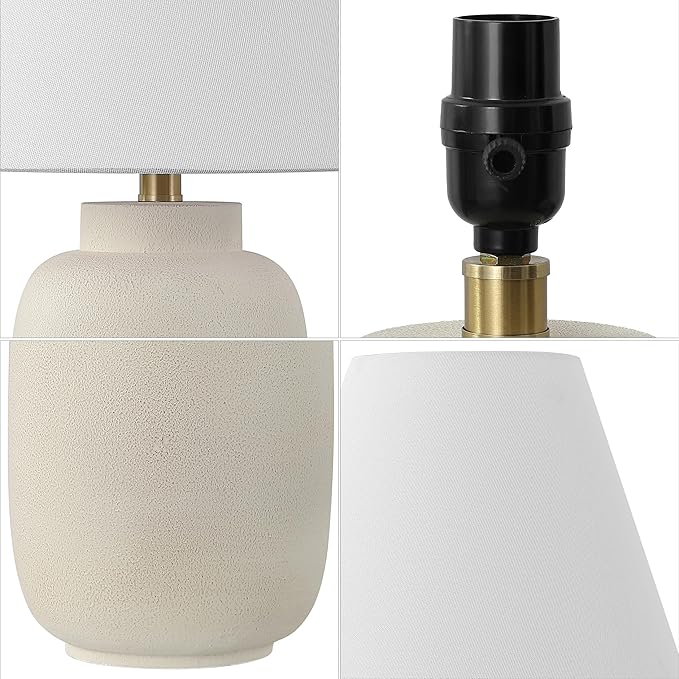 JONATHAN Y JYL5603B-SET2 24.5" Modern Minimalist Table Lamp Set of 2, Matte Cream Ginger Jar Farmhouse Bedside Lamps for Bedroom, Living Room, Office with White Linen Shade, LED Bulbs Included