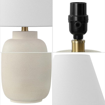 JONATHAN Y JYL5603B-SET2 24.5" Modern Minimalist Table Lamp Set of 2, Matte Cream Ginger Jar Farmhouse Bedside Lamps for Bedroom, Living Room, Office with White Linen Shade, LED Bulbs Included