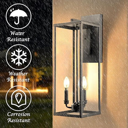 Bestshared Outdoor Wall Lantern, 24 Inch Tall Large Wall Sconce Clear Glass, Anti-Rust Modern Black Outside Lantern Lamp for House Front Porch Doorway Patio (Black, 24"-1 Pack)