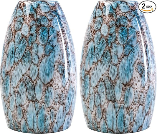 GO&SO 2 Pack Blue Glass Lamp Shade Oval Pendant Light Shade,Hand Blown Art Glass Lamp Shade Replacement,Diamater 4",Height 7.8",Fitter 1.57",for Mini Pendant Lights for Kitchen Island Chandelier Shade