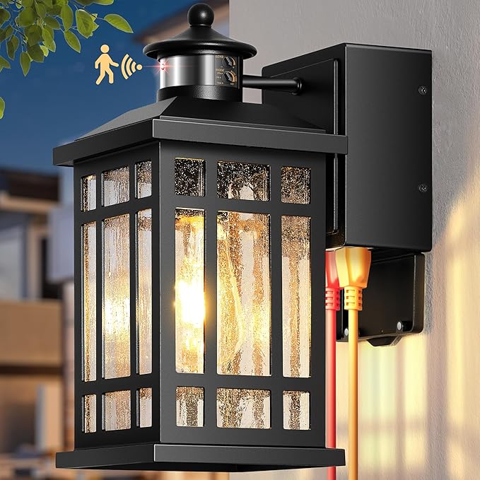 Motion Sensor Outdoor Lights with GFCI, Modern Black Dusk to Dawn Outdoor Lighting, Upgraded Motion Sensor Outside Lighting for House Patio Garage, Adjustable Sensitivity and Time, Hardwired