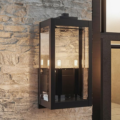 Quoizel Westover Modern Wall Sconce, 22.75 Inch Earth Black 2-Light Outdoor Light Fixture, Clear Beveled Glass Wall Lantern, 60 W, Industrial Design Wall Light for Porch, Patio, Gazebo or Yard