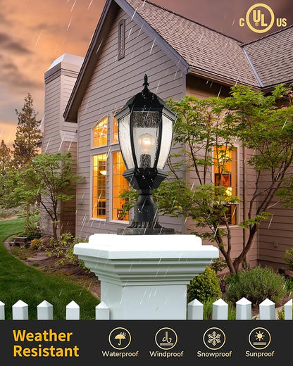 Outdoor Post Light, 21 Inch Aluminum Outside Post Lantern, Waterproof Exterior Lamp Pole Lantern Head with Seeded Glass, Matte Black Column Lights for Patio Garden Walkway Landscape E26 Base Max 100W
