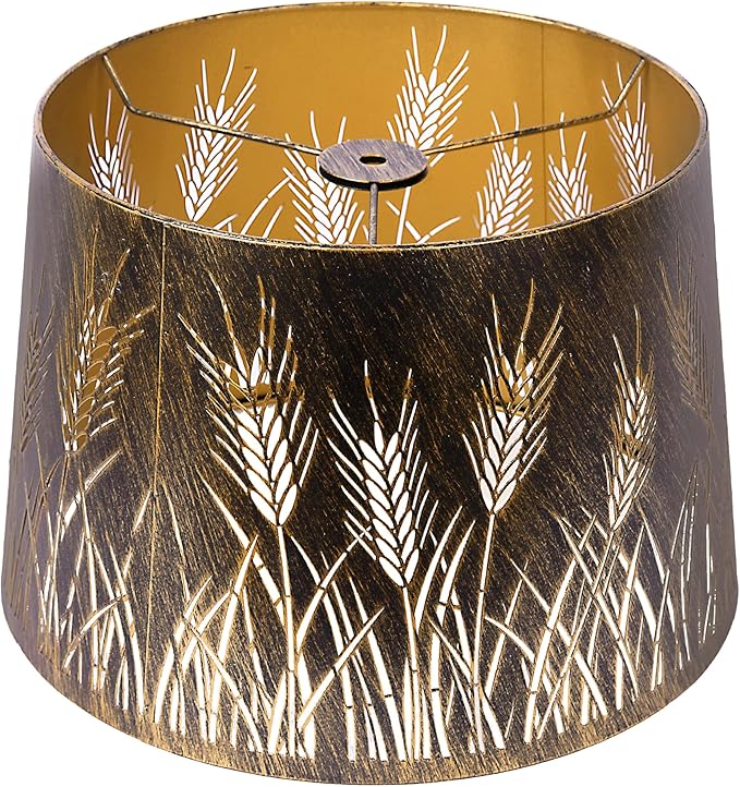 ALUCSET Metal Etching Drum Lamp Shade, Medium Lampshade for Table Lamps and Floor Lamps, Unique Wheat Spike Design, Antique Bronze 10" Top X 12" Bottom X 8" High, Spider