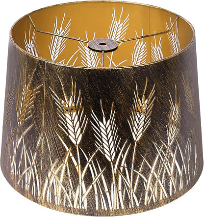 ALUCSET Metal Etching Drum Lamp Shade, Medium Lampshade for Table Lamps and Floor Lamps, Unique Wheat Spike Design, Antique Bronze 10" Top X 12" Bottom X 8" High, Spider