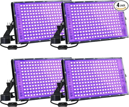 4 Pack 150W LED Blacklight, UV Black Lights for Glow Party, IP65 Waterproof Outdoor UV Floodlight for Black Light Party,Body Painting,Fluorescent Painting,Birthday Parties,Halloween