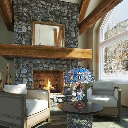 RIVER OF GOODS 24.5" H Victorian Blue Dome Shade Double Lit Tiffany-Style Stained Glass Table Lamp
