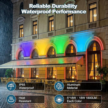Smart Outdoor RGBCW LED Light Bar 20″, Color Changing Wall Washer with App & Remote Control, 2700K–6500K Tunable White Floodlight, IP65 RGB Stage/Porch Lights for House, Music Sync,