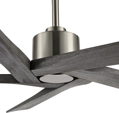 WINGBO 64 Inch DC Ceiling Fan without Lights, 5 Reversible Carved Solid Wood Blades, 6-Speed Noiseless DC Motor, Ceiling Fan No Light with Remote, Brushed Nickel Finish with Gray Blades, ETL Listed