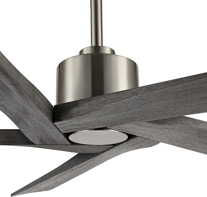 WINGBO 54 Inch DC Ceiling Fan without Lights, 5 Reversible Carved Solid Wood Blades, 6-Speed Noiseless DC Motor, Ceiling Fan No Light with Remote, Brushed Nickel Finish with Gray Blades, ETL Listed