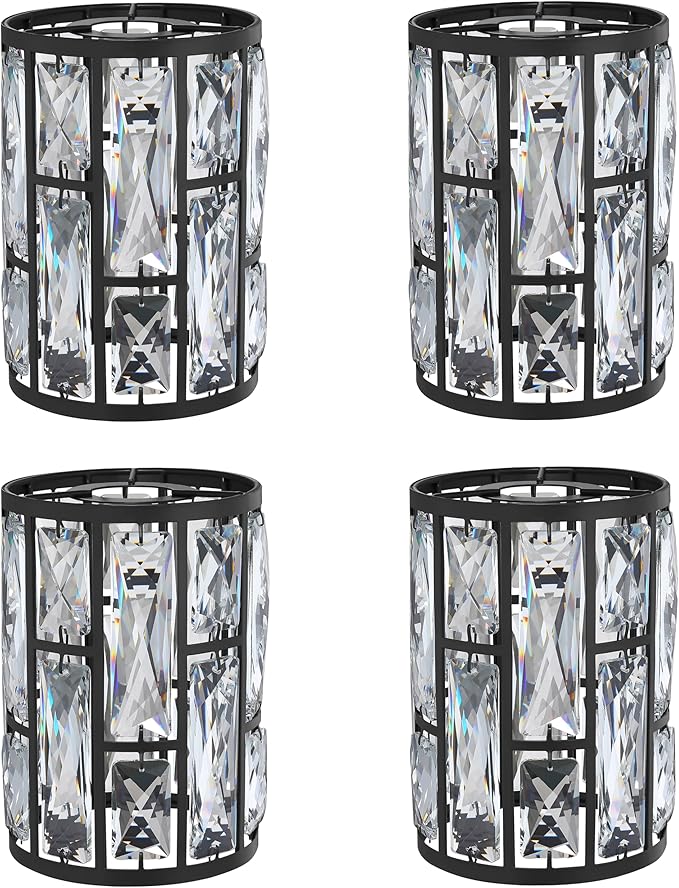 Doraimi Lighting 4 Pack Crystal Metal Pendant Ceiling Chandelier Wall Sconce Lamp Replacement Covers Shade Fixture Black Finish,1.66" Fitter Size,7.1" high*5.3" Diameter