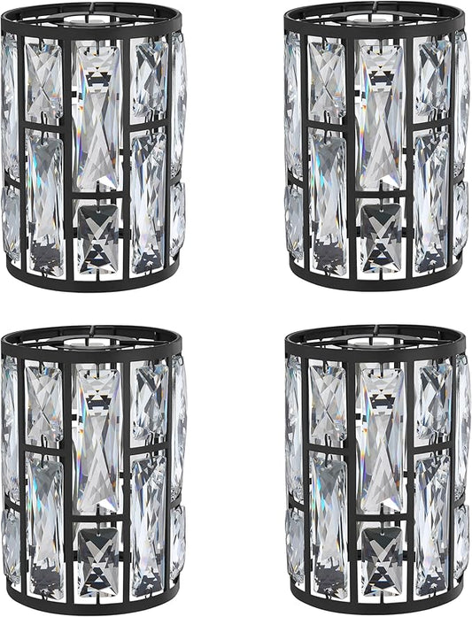 Doraimi Lighting 4 Pack Crystal Metal Pendant Ceiling Chandelier Wall Sconce Lamp Replacement Covers Shade Fixture Black Finish,1.66" Fitter Size,7.1" high*5.3" Diameter