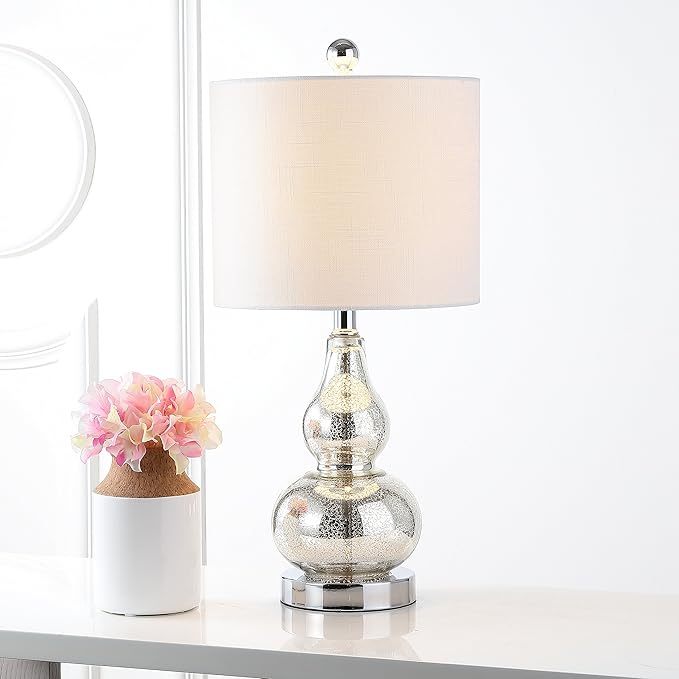 JONATHAN Y JYL1028C Anya 20.5" Mini Glass LED Table Lamp, Transitional, Glam, Midcentury, Modern, Elegant, Office & Living Room, Silver