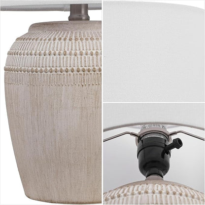 JONATHAN Y JYL5707B-SET2 16.75" Antique White Rustic Reeded Ceramic Table Lamp Set of 2 for Living Room, Traditional Farmhouse Bedside Nightstand Lamps with White Linen Shade, LED Bulbs Included