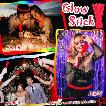 ILHSTY 100 Pcs 8'' Red Glow Sticks Glow Necklaces In The Dark Party Favors Supplies Bright GlowSticks Bulk with Accessories for Birthday Christmas New Year Halloween 4th of July Neon Party (Red*100)