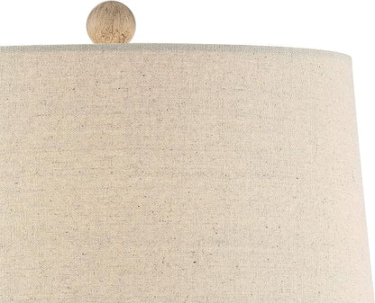 Regency Hill Serena Country Cottage Natural Traditional Table Lamps 27.5" Tall Set of 2 Cream Beige Gray Faux Wood Oatmeal Drum Shade for Living Room Bedroom House Bedside Nightstand Home