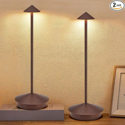 Portable Led Cordless Lamp Table Light 2 Pack, Rechargeable 6000mAh Battery Outdoor Table Lamp for Dinning Restaurant Patio Bedroom Camping, IP54 Waterproof, Dimmable