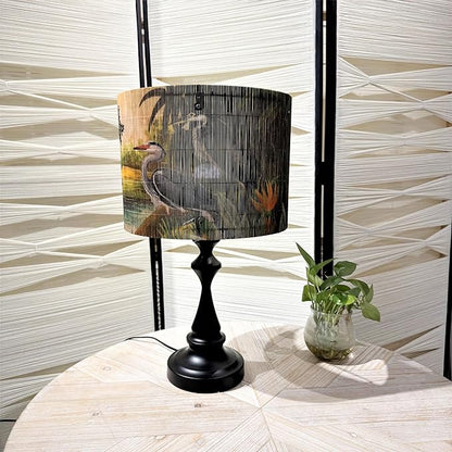 Bamboo Drum Lamp shade for table lamps and floor lamps With Tropical Colorful Animals Design, Art Deco, Rustic And Retro, Groovy Unique(size 11.8 Inch) (herons)