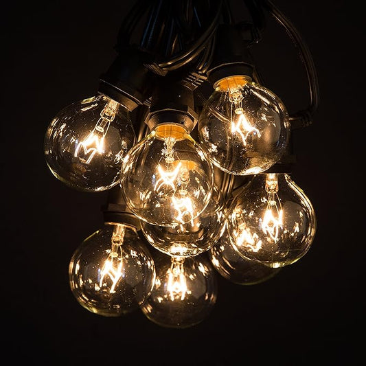 Hometown Evolution, Inc. 100 Foot C9 Commercial Exterior Globe String Lights with 80 G50 2 Inch Clear Bulbs (Black Wire) for Weatherproof Heavy Duty Vintage Outside Lighting