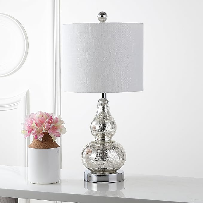JONATHAN Y JYL1028C Anya 20.5" Mini Glass LED Table Lamp, Transitional, Glam, Midcentury, Modern, Elegant, Office & Living Room, Silver