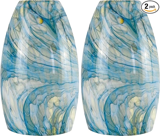 2 Pack Ink-blue Oval Glass Lamp Shade,7.8in Height,4in Diameter,1.57in Fitter,Hand Blown Art Light Fixture Glass Lamp Shade Replacement for Pendant Light Shades Only,Mini Chandelier Shades - by GO&SO