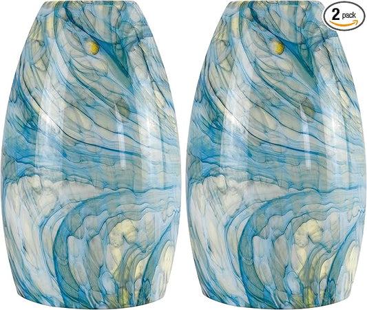2 Pack Ink-blue Oval Glass Lamp Shade,7.8in Height,4in Diameter,1.57in Fitter,Hand Blown Art Light Fixture Glass Lamp Shade Replacement for Pendant Light Shades Only,Mini Chandelier Shades - by GO&SO