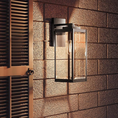 Quoizel Westover Modern Wall Sconce, 17 Inch Earth Black 1-Light Outdoor Light Fixture, Clear Beveled Glass Wall Lantern, 100 W, Industrial Design Wall Light for Porch, Patio, Gazebo or Yard