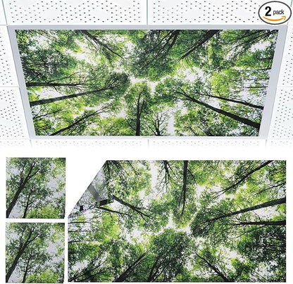 2pcs Fluorescent Light Covers - Light Covers for Ceiling Lights Classroom, Magnetic Light Filters for Office, Hospitals, Home 4 x 2 Feet (forest)