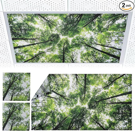 2pcs Fluorescent Light Covers - Light Covers for Ceiling Lights Classroom, Magnetic Light Filters for Office, Hospitals, Home 4 x 2 Feet (forest)