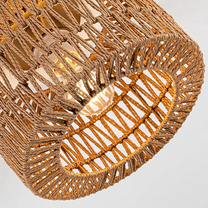 Rattan Ceiling Light, 1 Light Bohemian Modern Woven Flush Mount Ceiling Light, Boho Light Fixture for Bedroom Living Room Dining Room, Gold Finish