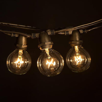 Hometown Evolution, Inc. 25 Foot C9 Commercial Exterior Globe String Lights with 20 G50 2 Inch Clear Bulbs (Black Wire) for Weatherproof Heavy Duty Vintage Outside Lighting