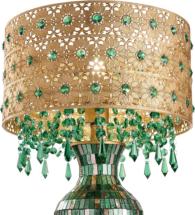 RIVER OF GOODS 25" H Jeweled Gold Drum Shade Urn Table Lamp